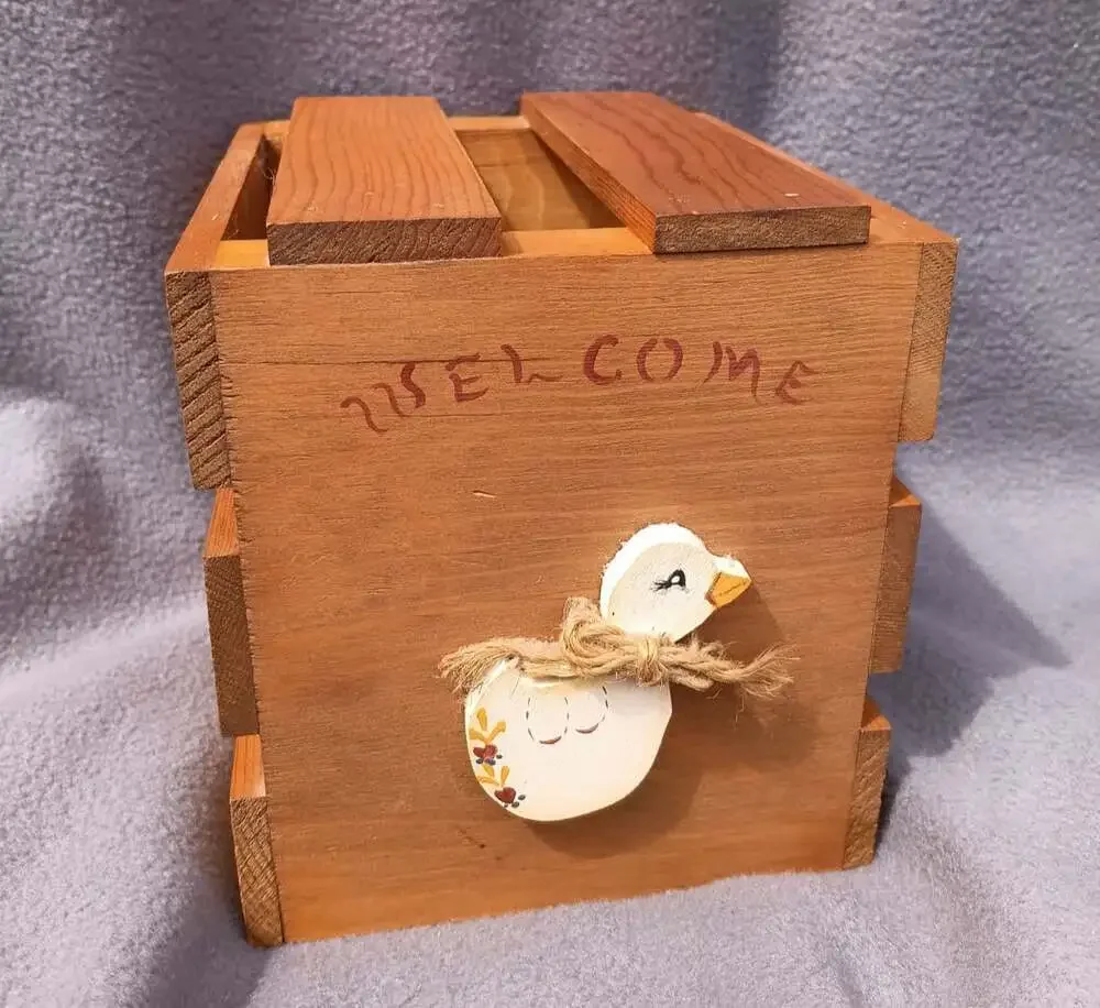 Vintage Goose Welcome Wood Box Tissue Box Holder Homemade Country Cottagecore